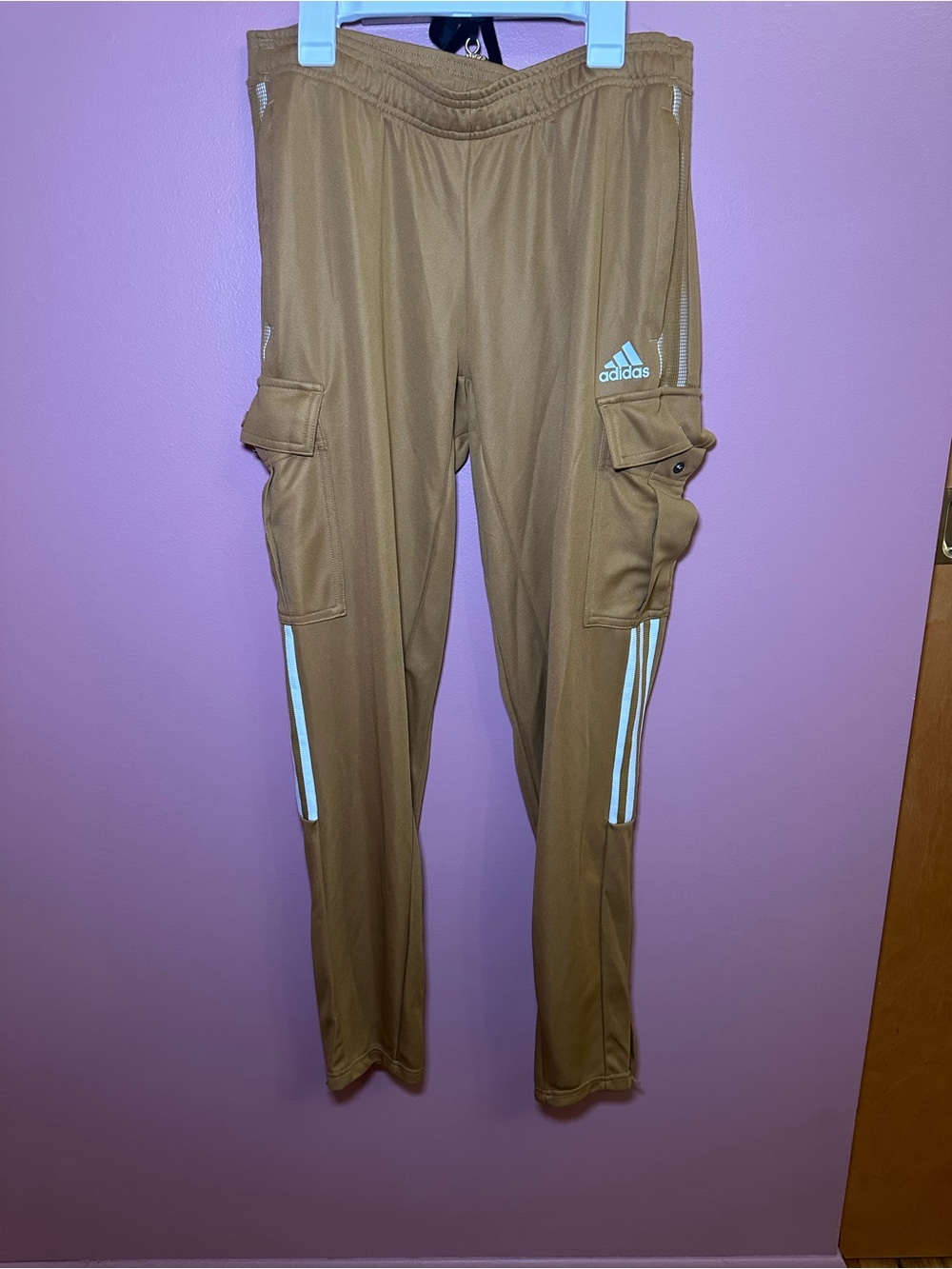 adidas Tan Cargo Joggers with White Stripes